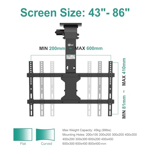 WALI Electric Ceiling TV Mount for 86 inch Screens, Flip Down Motorized TV Mount with Remote, Flat and Curved TVs Up to