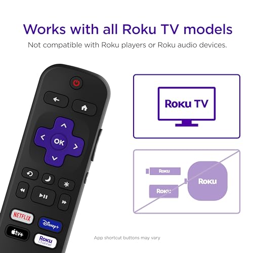 Roku TV Remote Control - Easy Setup, Pre-Set App Shortcuts, Official Replacement Remote for RokuTV Models