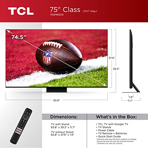 TCL 75-Inch QM8 QLED 4K Smart Mini LED TV with Google (75QM850G, 2023 Model) for Family Entertainment Dolby Vision, Atmo